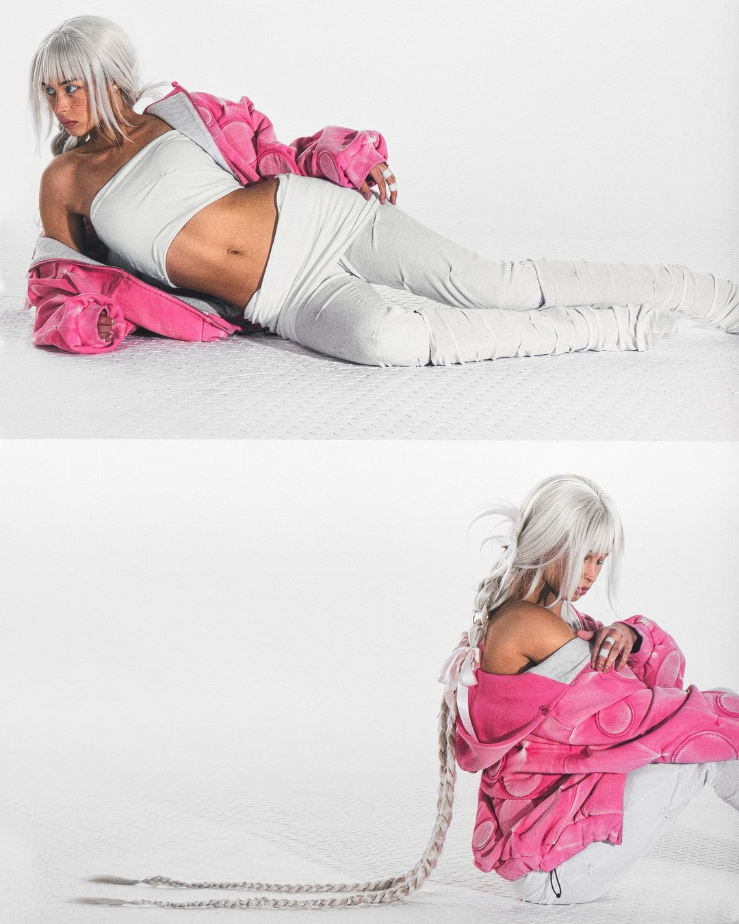 PADDED ZIP-UP HOODIE + DENIM PANTS