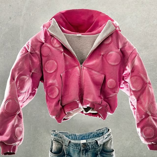 PADDED ZIP-UP HOODIE + DENIM PANTS