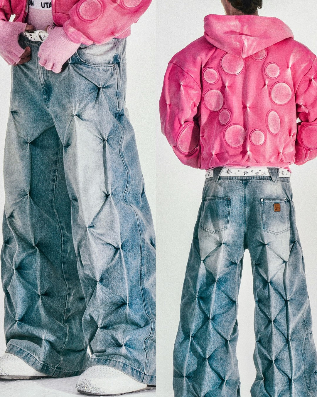 PADDED ZIP-UP HOODIE + DENIM PANTS