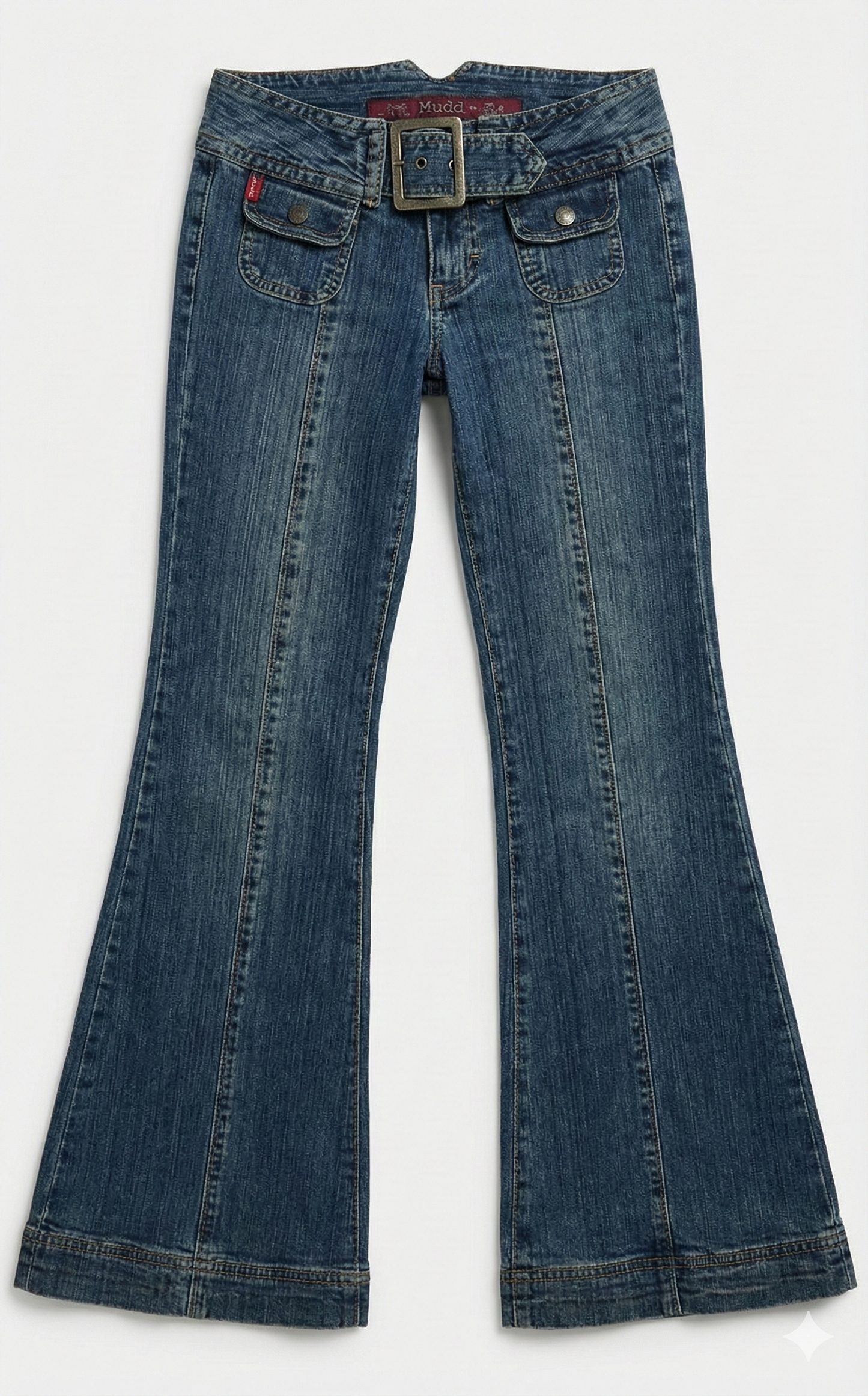 Low-Rise Belted Flare Jeans